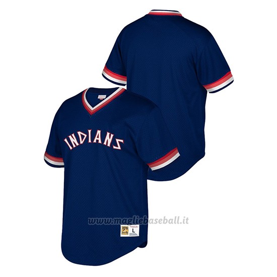 Maglia Baseball Uomo Cleveland Indians Cooperstown Collection Mesh Wordmark V-neck Blu